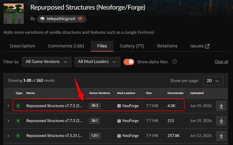 「Repurposed Structures」にアクセスしてバージョンを選択