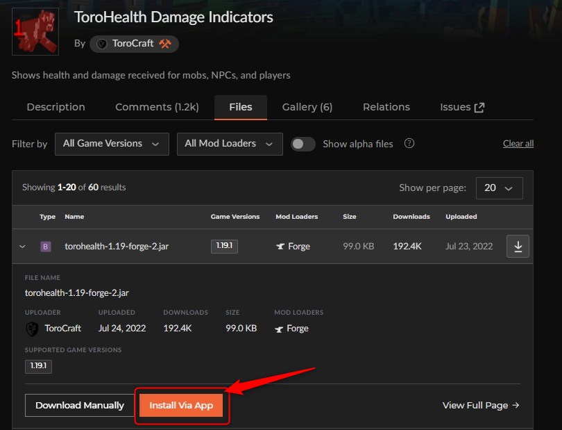 「ToroHealth Damage Indicators」をインストール