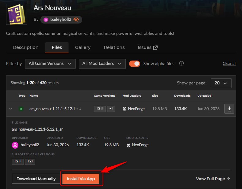 「Ars Nouveau」をインストール