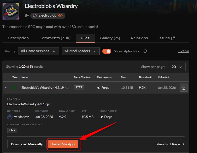 「Electroblob's Wizardry」をインストール