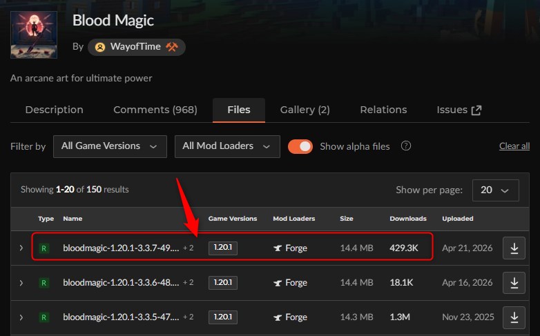 「Blood Magic」にアクセスしてバージョンを選択