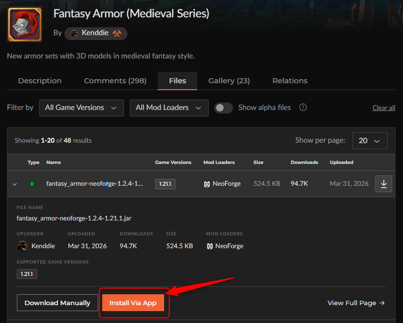 「Fantasy Armor」をインストール