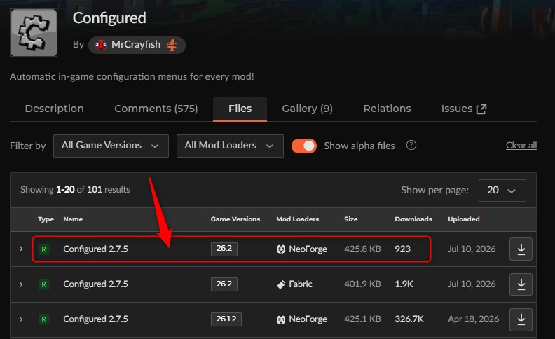「Configured」にアクセスしてバージョンを選択