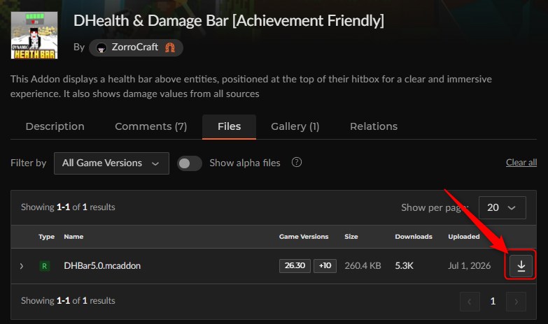 「DHealth & Damage Bar」にアクセスしてダウンロード