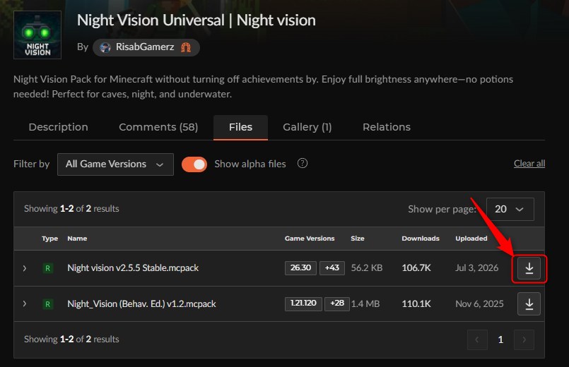 「Night Vision Universal」にアクセスしてダウンロード