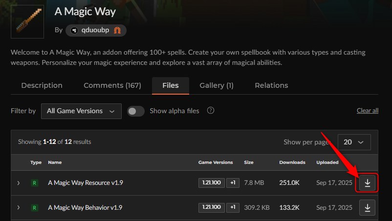「A Magic Way」にアクセスして、リソースパックを選択して、ファイルをダウンロード