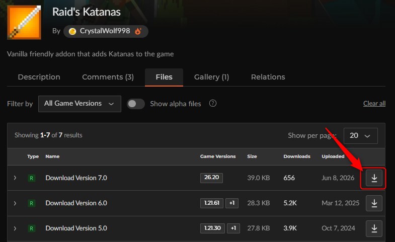 「The Katana Addon!」にアクセスしてダウンロード