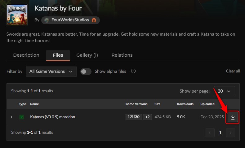 「Katanas」にアクセスしてダウンロード
