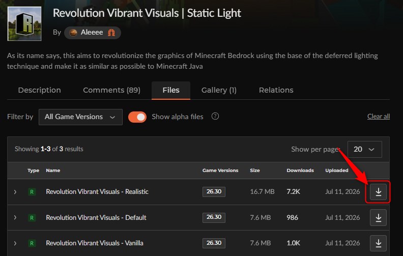 「Revolution Vibrant Visuals」にアクセスしてダウンロード