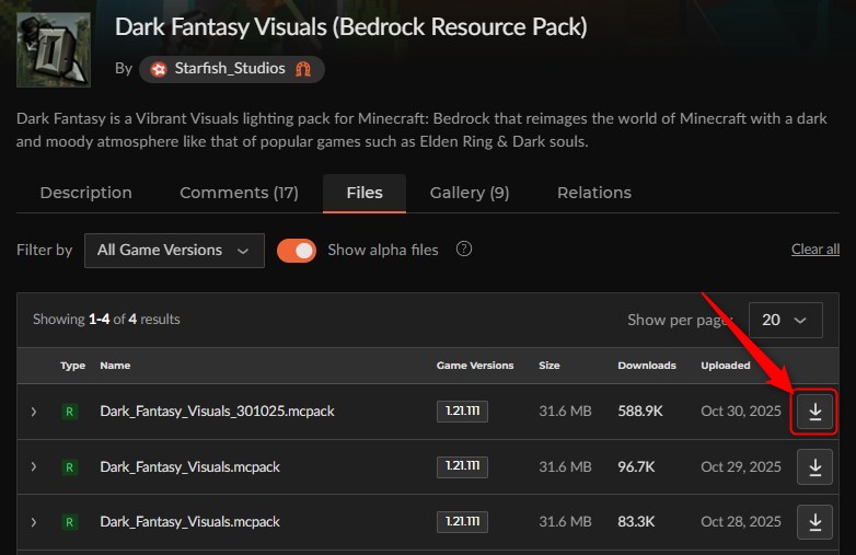 「Dark Fantasy Visuals」にアクセスしてダウンロード