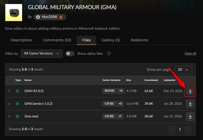 「GLOBAL MILITARY ARMOUR」にアクセスしてダウンロード