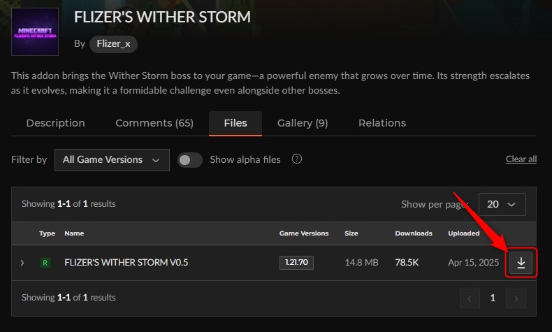 「FLIZER'S WITHER STORM」にアクセスしてダウンロード