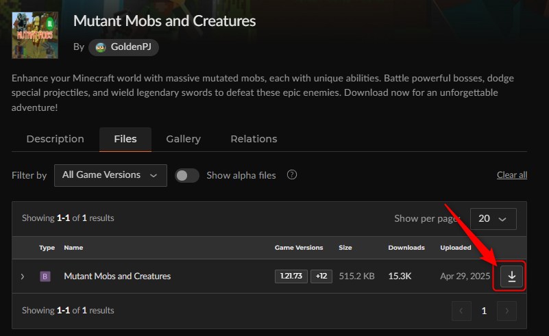 「Mutant Mobs and Creatures」にアクセスしてダウンロード