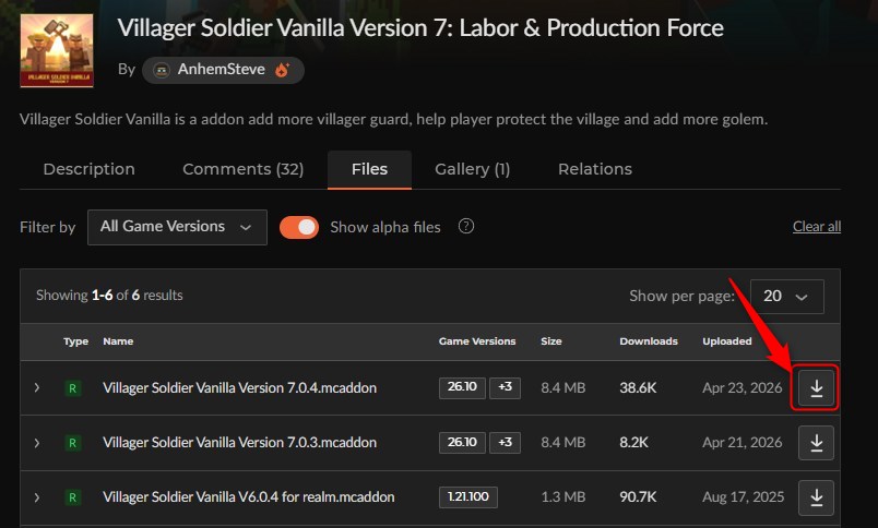 「Villager Soldier Vanilla」にアクセスしてダウンロード