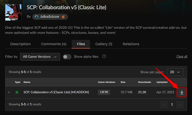 「SCP: Collaboration v5」にアクセスしてダウンロード