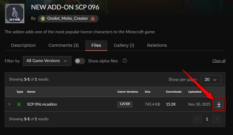 「NEW ADD-ON SCP 096」にアクセスしてダウンロード