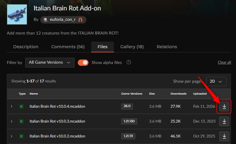 「Italian Brain Rot Add-on」にアクセスしてダウンロード