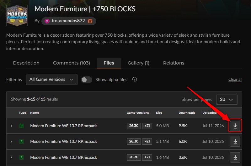 「Modern Furniture」にアクセスしてダウンロード