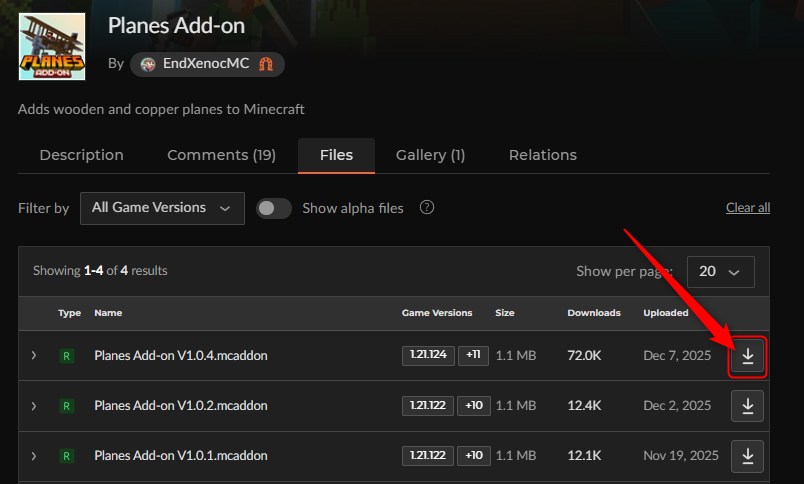 「Planes Add-on」にアクセスしてダウンロード