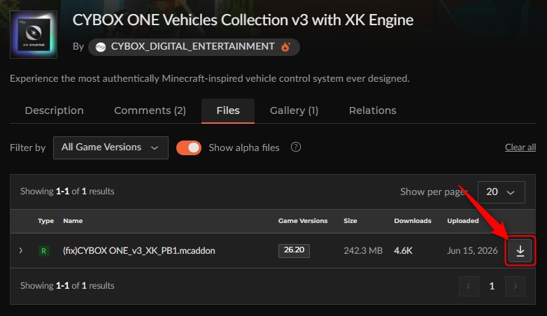 車アドオン「CYBOX ONE Vehicles Collection V2」の入れ方