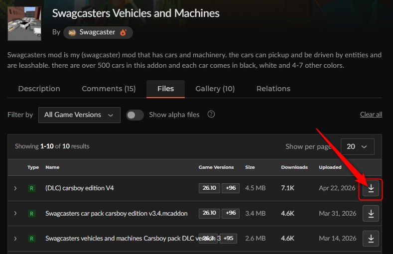 車アドオン「Swagcasters Vehicles and Machines」の入れ方