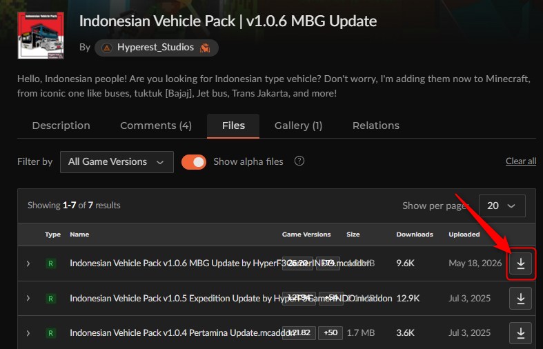 「Indonesian Vehicle Pack」にアクセスしてダウンロード