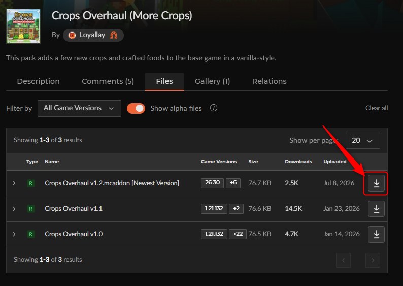 農業アドオン「Crops Overhaul」の入れ方