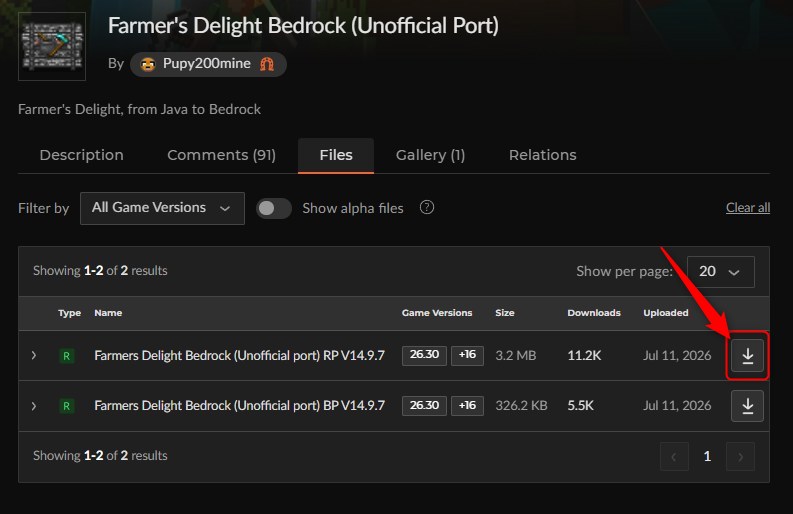 料理アドオン「Farmer's Delight Bedrock(Unofficial Port)」の入れ方1