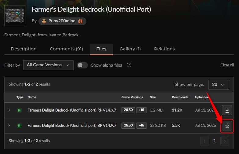 料理アドオン「Farmer's Delight Bedrock(Unofficial Port)」の入れ方2