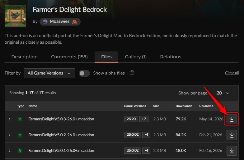 料理アドオン「Farmer's Delight Bedrock」の入れ方