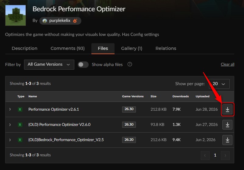 軽量化アドオン「Bedrock Performance Optimizer」の入れ方