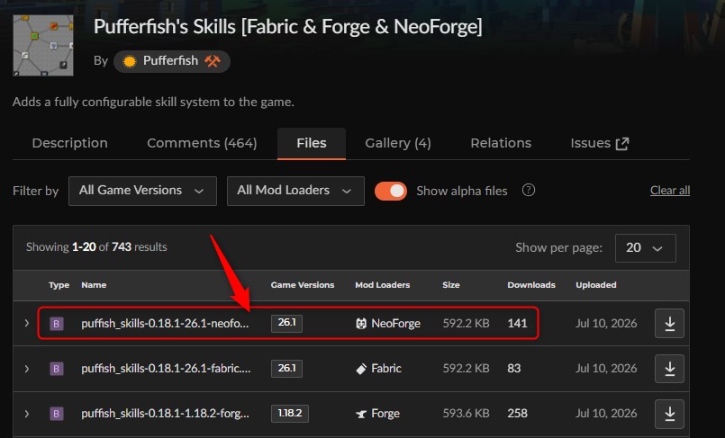「Pufferfish's Skills」にアクセスしてバージョンを選択