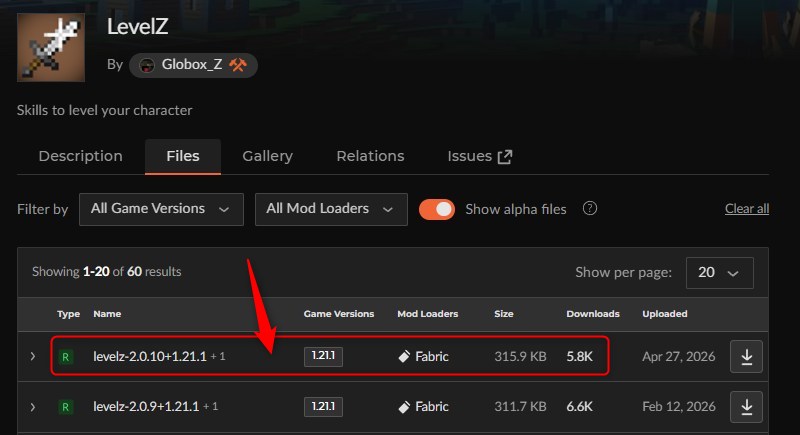 「LevelZ」にアクセスしてバージョンを選択