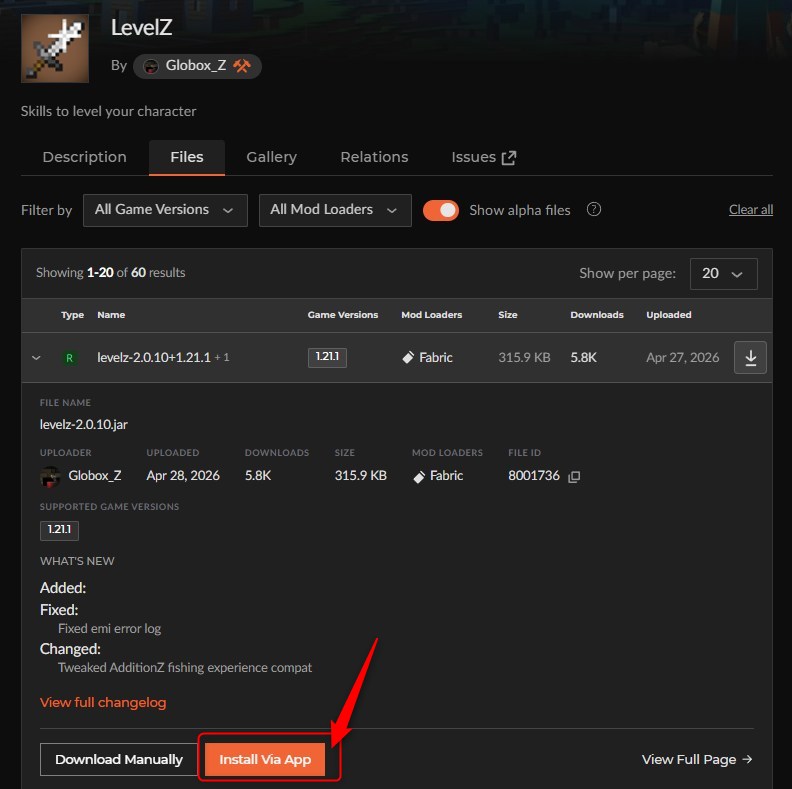 「LevelZ」をインストール
