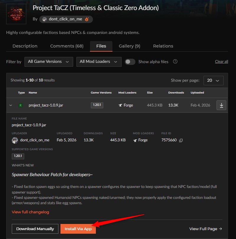 「Project TaCZ(Timeless & Classic Zero Addon)」をインストール