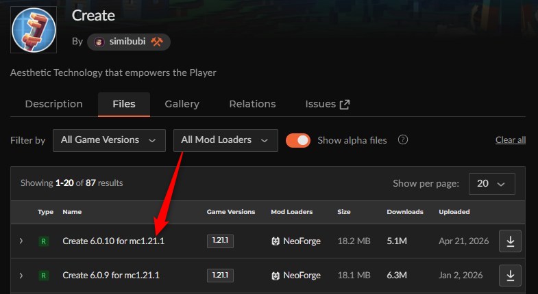 「Create」にアクセスしてバージョンを選択
