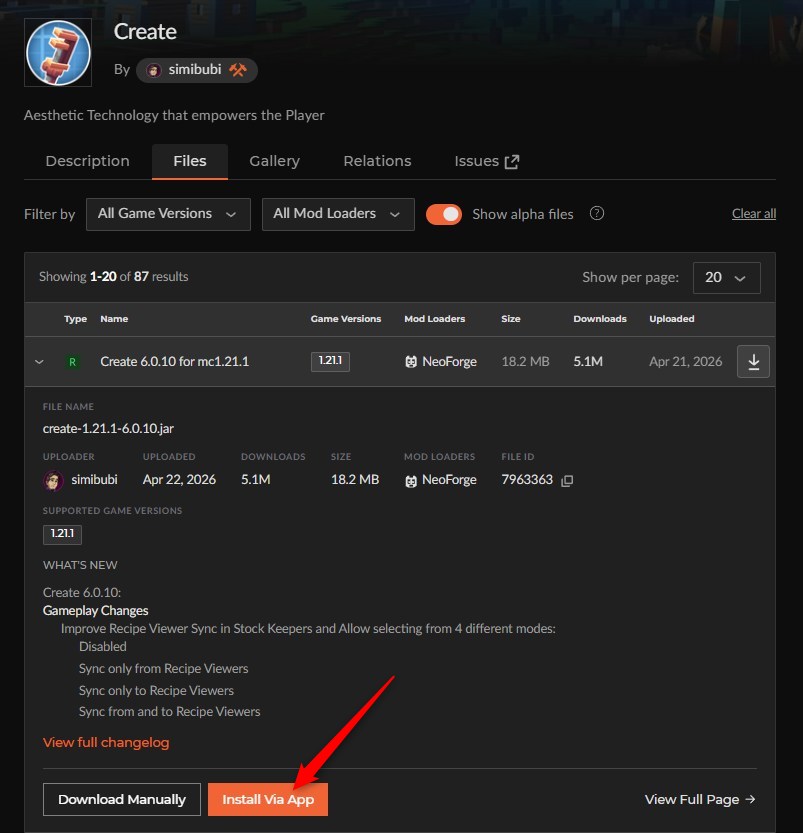 「Create」をインストール