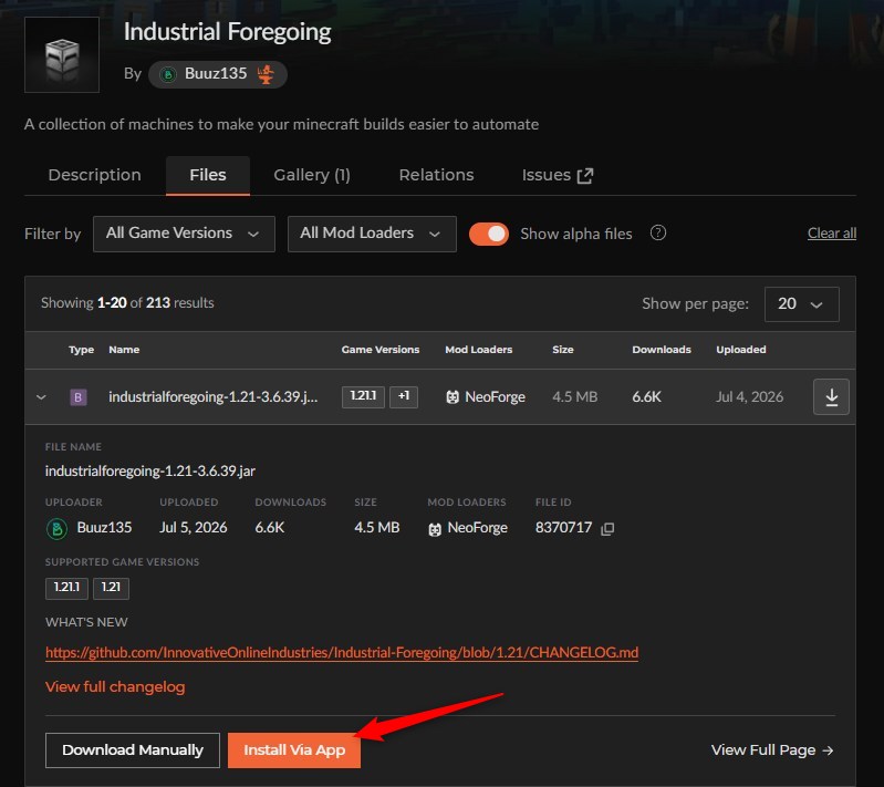 「Industrial Foregoing」をインストール