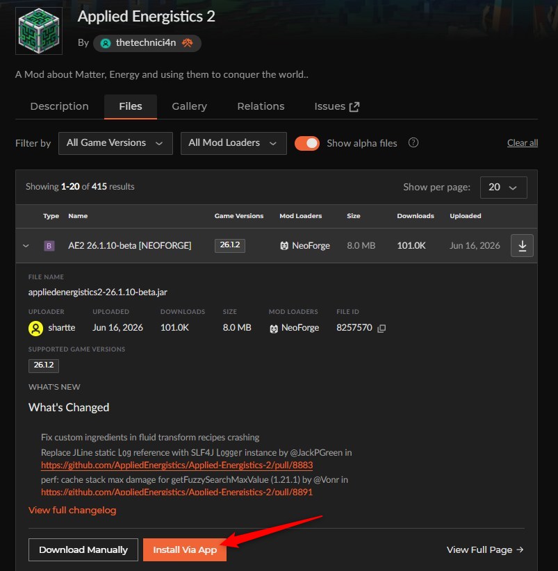 「Applied Energistics 2」をインストール