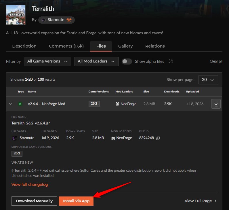 「Terralith」をインストール