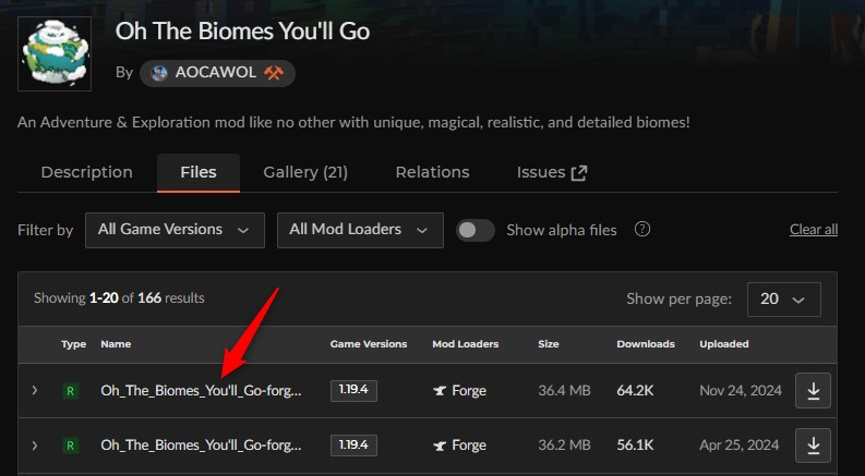 「Oh The Biomes You'll Go」にアクセスしてバージョンを選択