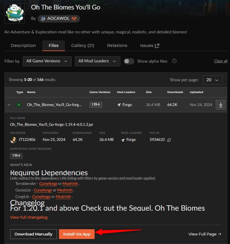 「Oh The Biomes You'll Go」をインストール