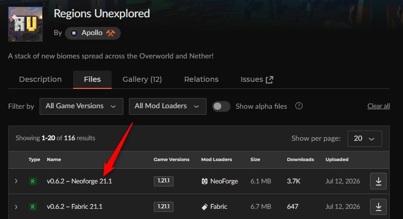「Regions Unexplored」にアクセスしてバージョンを選択
