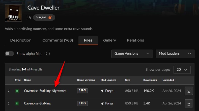 ホラーMOD「Cave Dweller」の入れ方1