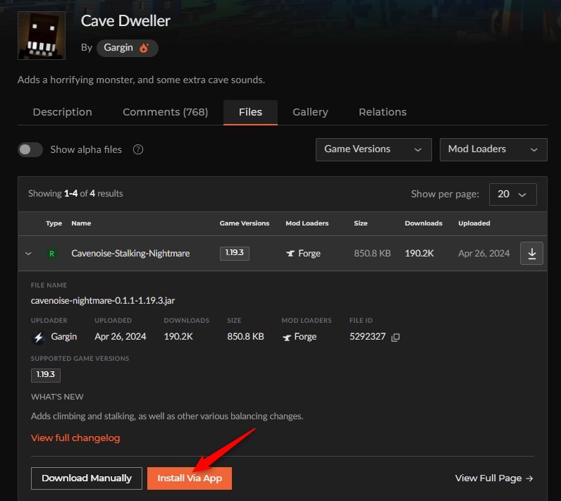 ホラーMOD「Cave Dweller」の入れ方2
