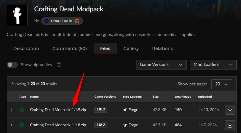 ゾンビMOD「Crafting Dead」の入れ方1