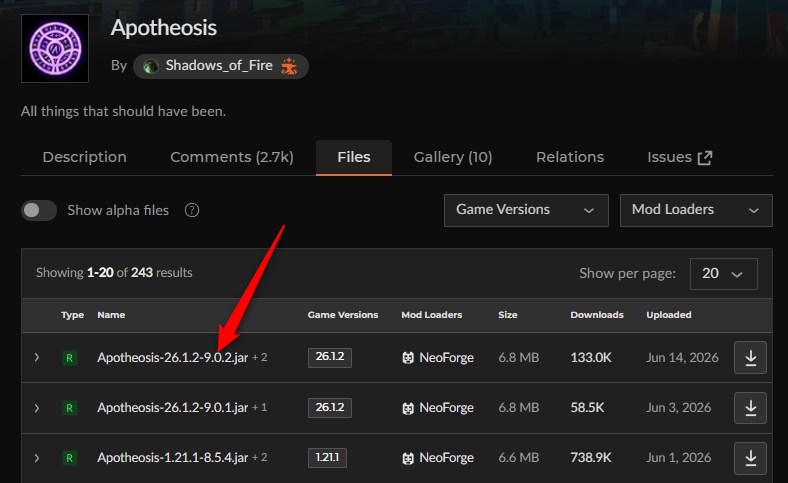 エンチャントMOD「Apotheosis」の入れ方1