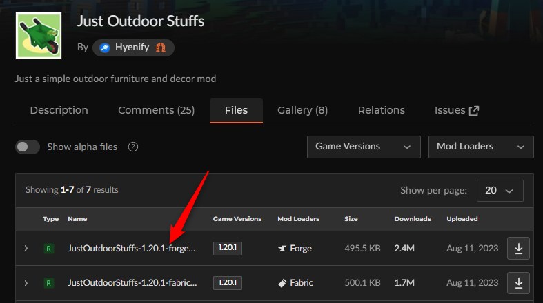 「Just Outdoor Stuffs」にアクセスしてバージョンを選択1