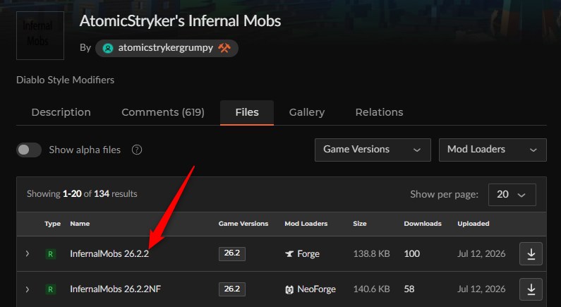 敵強化MOD「AtomicStryker's Infernal Mobs」の入れ方1