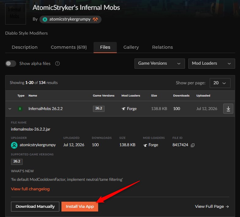 敵強化MOD「AtomicStryker's Infernal Mobs」の入れ方2
